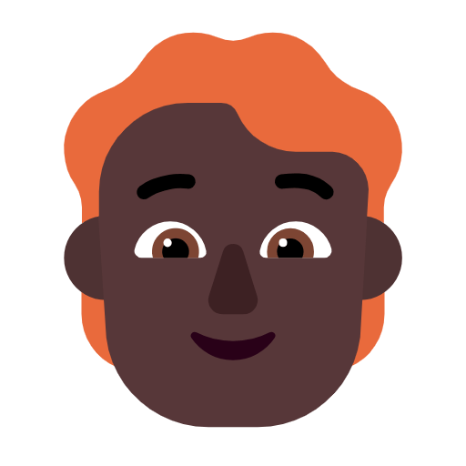 Microsoft design of the person: dark skin tone red hair emoji verson:Windows-11-23H2
