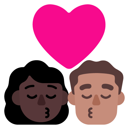 Microsoft design of the kiss: woman man dark skin tone medium skin tone emoji verson:Windows-11-22H2