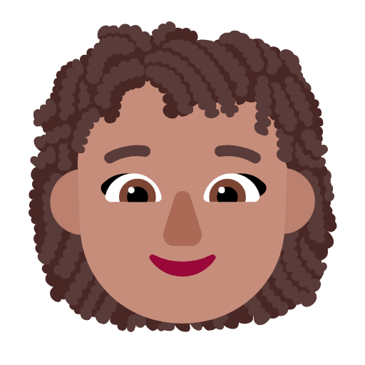 Microsoft design of the woman: medium skin tone curly hair emoji verson:Windows-11-23H2