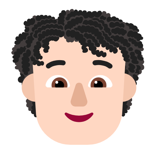 Microsoft design of the person: light skin tone curly hair emoji verson:Windows-11-23H2