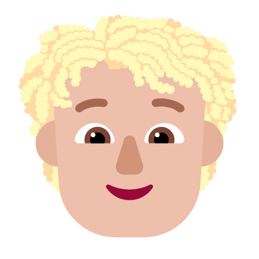 Microsoft design of the person: medium-light skin tone curly hair emoji verson:Windows-11-23H2