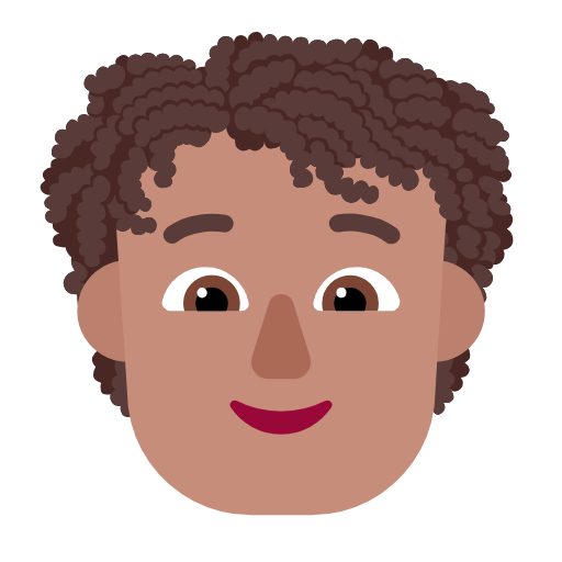 Microsoft design of the person: medium skin tone curly hair emoji verson:Windows-11-23H2