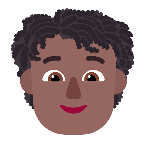 Microsoft design of the person: medium-dark skin tone curly hair emoji verson:Windows-11-23H2