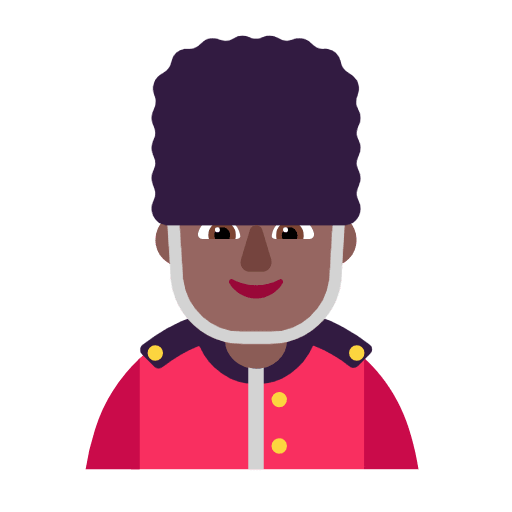 Microsoft design of the man guard: medium-dark skin tone emoji verson:Windows-11-23H2