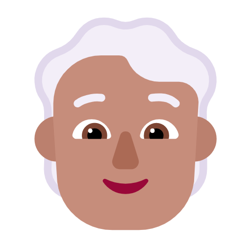 Microsoft design of the person: medium skin tone white hair emoji verson:Windows-11-23H2