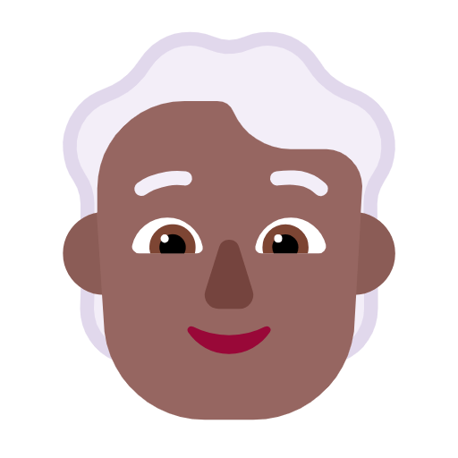 Microsoft design of the person: medium-dark skin tone white hair emoji verson:Windows-11-23H2