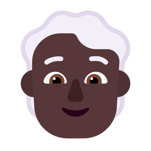 Microsoft design of the person: dark skin tone white hair emoji verson:Windows-11-23H2