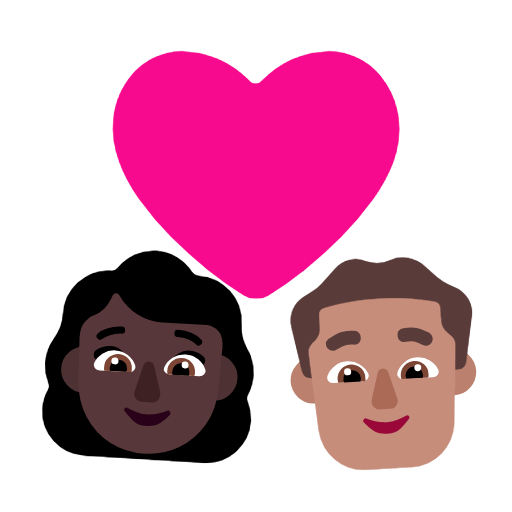 Microsoft design of the couple with heart: woman man dark skin tone medium skin tone emoji verson:Windows-11-23H2