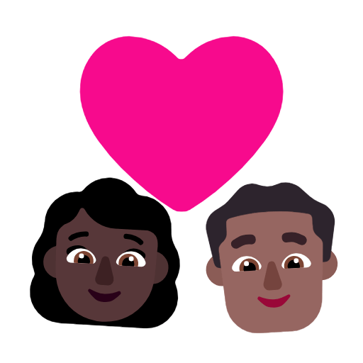 Microsoft design of the couple with heart: woman man dark skin tone medium-dark skin tone emoji verson:Windows-11-23H2