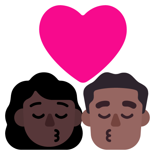 Microsoft design of the kiss: woman man dark skin tone medium-dark skin tone emoji verson:Windows-11-22H2