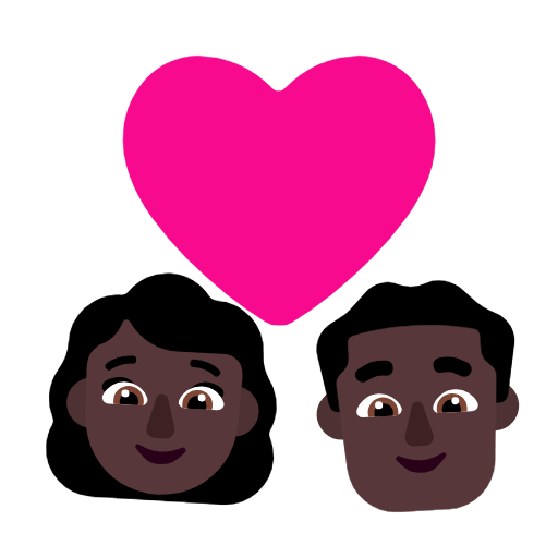 Microsoft design of the couple with heart: woman man dark skin tone emoji verson:Windows-11-23H2