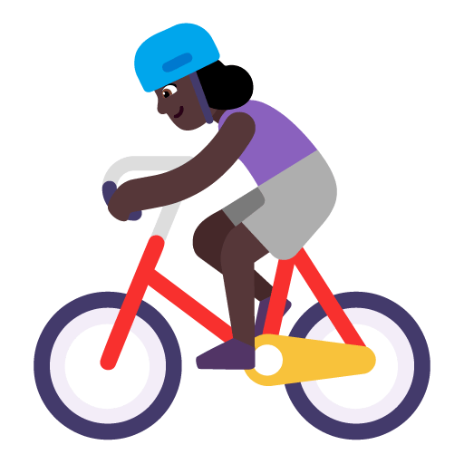 Microsoft design of the woman biking: dark skin tone emoji verson:Windows-11-22H2