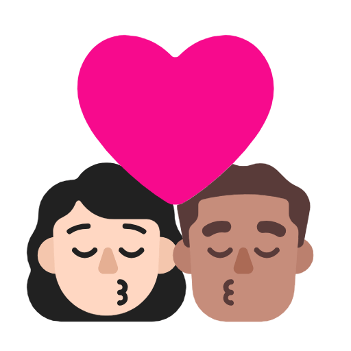 Microsoft design of the kiss: woman man light skin tone medium skin tone emoji verson:Windows-11-23H2