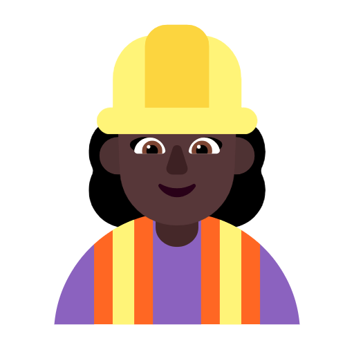 Microsoft design of the woman construction worker: dark skin tone emoji verson:Windows-11-23H2