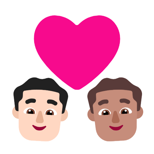 Microsoft design of the couple with heart: man man light skin tone medium skin tone emoji verson:Windows-11-23H2
