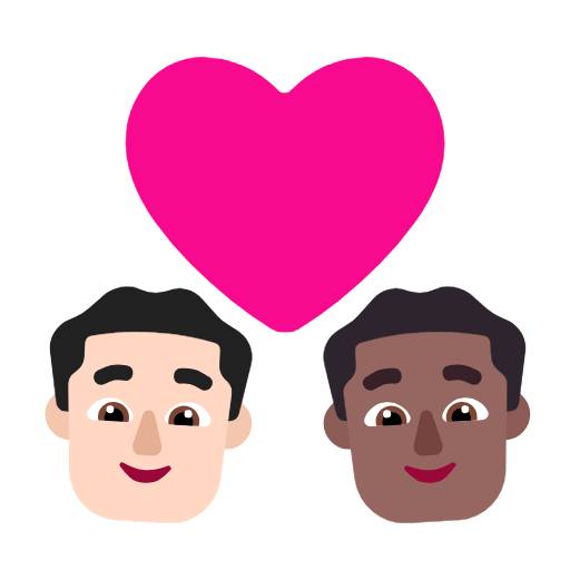 Microsoft design of the couple with heart: man man light skin tone medium-dark skin tone emoji verson:Windows-11-23H2