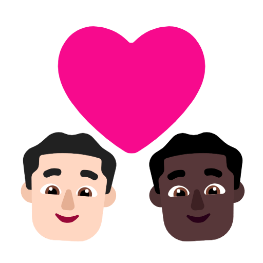 Microsoft design of the couple with heart: man man light skin tone dark skin tone emoji verson:Windows-11-23H2