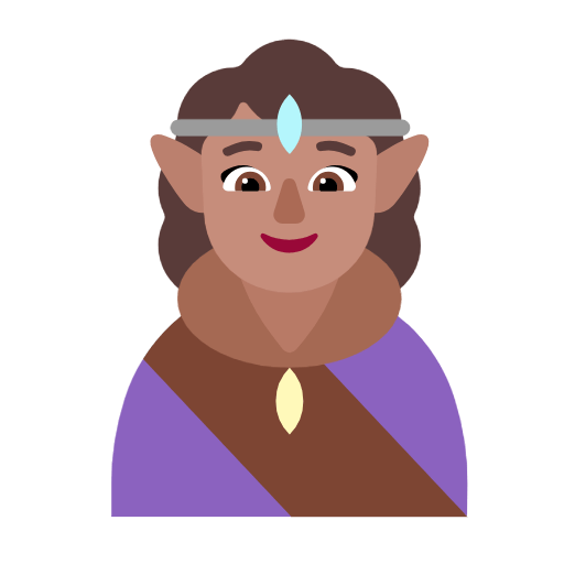 Microsoft design of the woman elf: medium skin tone emoji verson:Windows-11-23H2