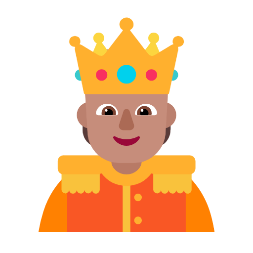 Microsoft design of the person with crown: medium skin tone emoji verson:Windows-11-23H2