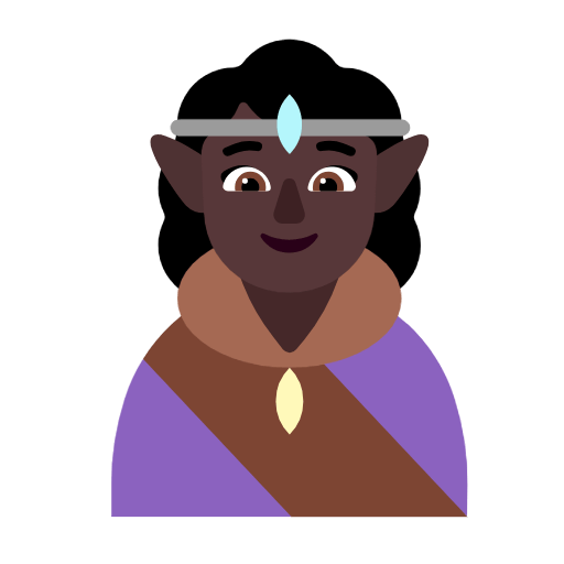 Microsoft design of the woman elf: dark skin tone emoji verson:Windows-11-23H2
