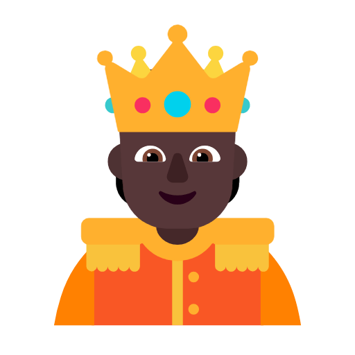Microsoft design of the person with crown: dark skin tone emoji verson:Windows-11-23H2