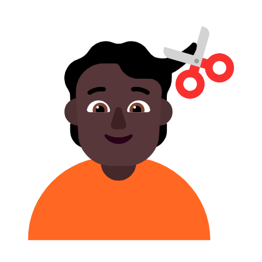 Microsoft design of the person getting haircut: dark skin tone emoji verson:Windows-11-23H2