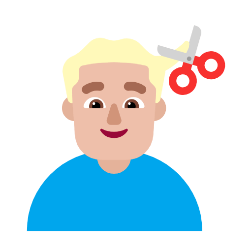 Microsoft design of the man getting haircut: medium-light skin tone emoji verson:Windows-11-23H2