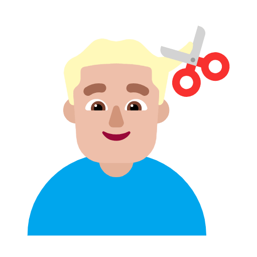 Microsoft design of the man getting haircut: medium-light skin tone emoji verson:Windows-11-23H2
