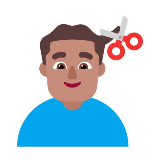 Microsoft design of the man getting haircut: medium skin tone emoji verson:Windows-11-23H2