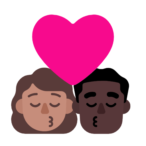 Microsoft design of the kiss: woman man medium skin tone dark skin tone emoji verson:Windows-11-23H2