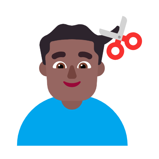 Microsoft design of the man getting haircut: medium-dark skin tone emoji verson:Windows-11-23H2