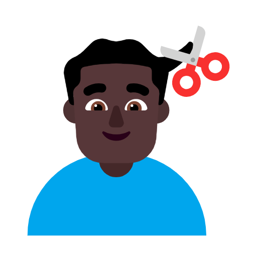 Microsoft design of the man getting haircut: dark skin tone emoji verson:Windows-11-23H2