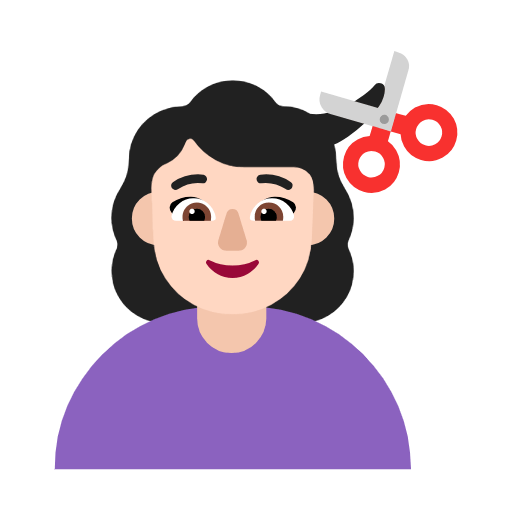 Microsoft design of the woman getting haircut: light skin tone emoji verson:Windows-11-23H2