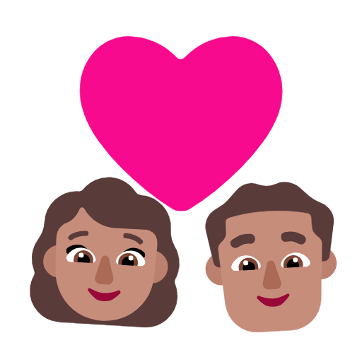 Microsoft design of the couple with heart: woman man medium skin tone emoji verson:Windows-11-23H2