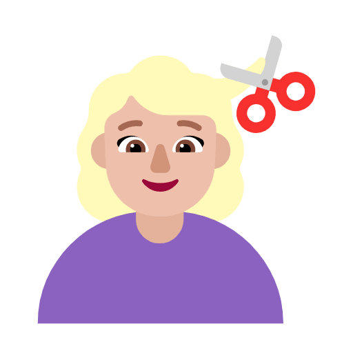 Microsoft design of the woman getting haircut: medium-light skin tone emoji verson:Windows-11-23H2
