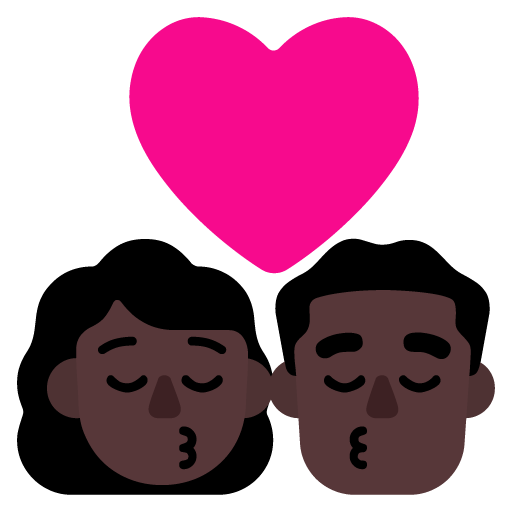 Microsoft design of the kiss: woman man dark skin tone emoji verson:Windows-11-22H2
