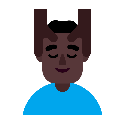 Microsoft design of the man getting massage: dark skin tone emoji verson:Windows-11-23H2