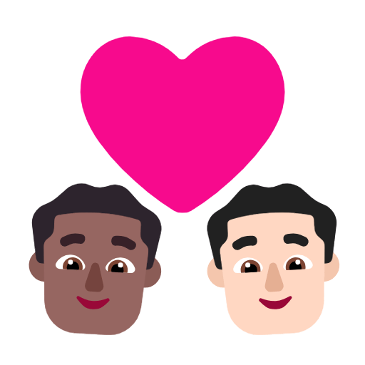 Microsoft design of the couple with heart: man man medium-dark skin tone light skin tone emoji verson:Windows-11-23H2