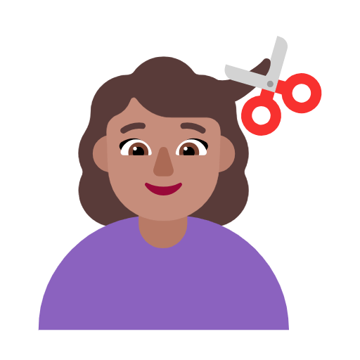 Microsoft design of the woman getting haircut: medium skin tone emoji verson:Windows-11-23H2