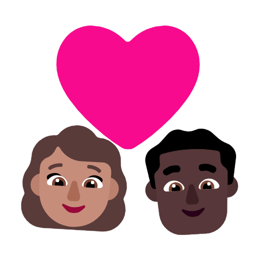 Microsoft design of the couple with heart: woman man medium skin tone dark skin tone emoji verson:Windows-11-23H2