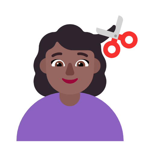 Microsoft design of the woman getting haircut: medium-dark skin tone emoji verson:Windows-11-23H2
