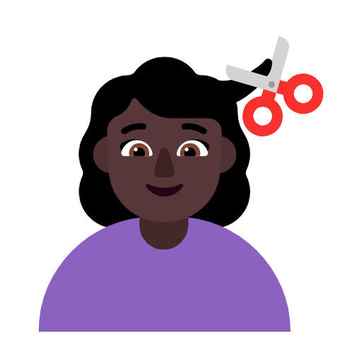 Microsoft design of the woman getting haircut: dark skin tone emoji verson:Windows-11-23H2
