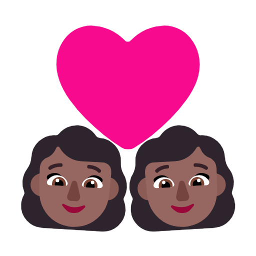Microsoft design of the couple with heart: woman woman medium-dark skin tone emoji verson:Windows-11-23H2