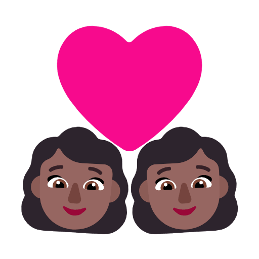 Microsoft design of the couple with heart: woman woman medium-dark skin tone emoji verson:Windows-11-23H2