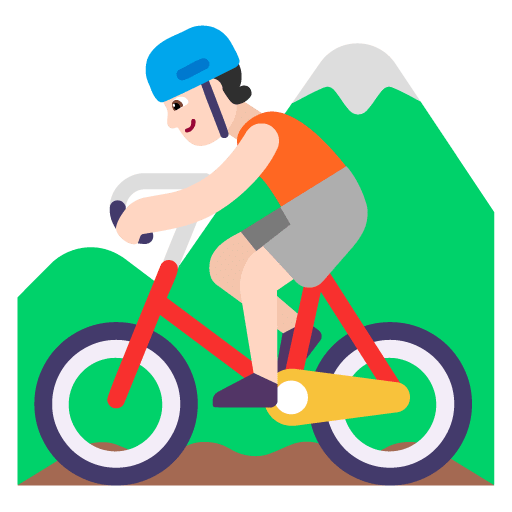 Microsoft design of the person mountain biking: light skin tone emoji verson:Windows-11-22H2