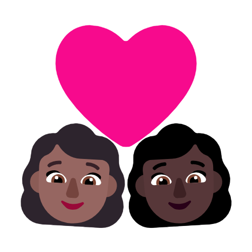 Microsoft design of the couple with heart: woman woman medium-dark skin tone dark skin tone emoji verson:Windows-11-23H2