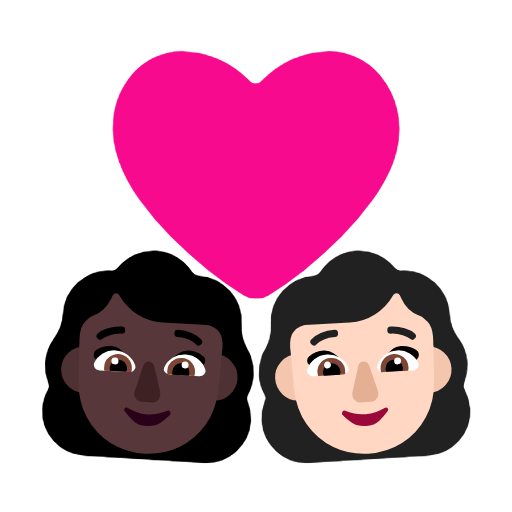 Microsoft design of the couple with heart: woman woman dark skin tone light skin tone emoji verson:Windows-11-23H2