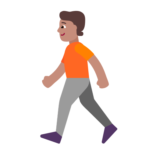 Microsoft design of the person walking: medium skin tone emoji verson:Windows-11-23H2