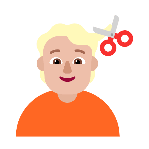 Microsoft design of the person getting haircut: medium-light skin tone emoji verson:Windows-11-23H2