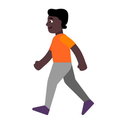 Microsoft design of the person walking: dark skin tone emoji verson:Windows-11-23H2
